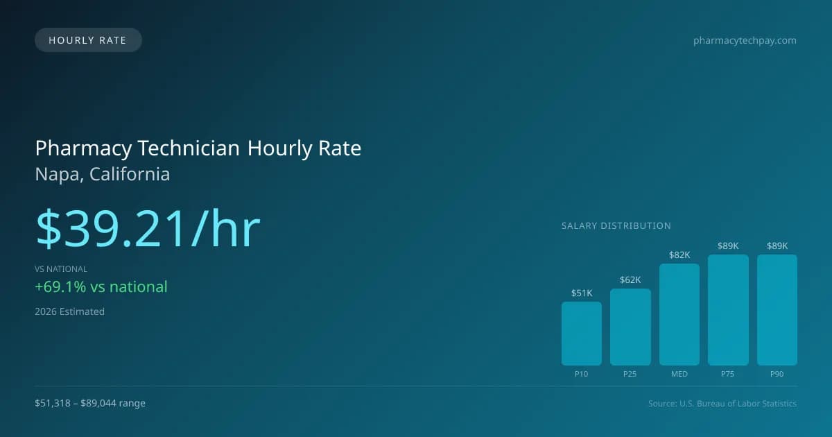 Pharmacy Technician Hourly Rate in Napa, CA — 2026 est., based on 2025 BLS