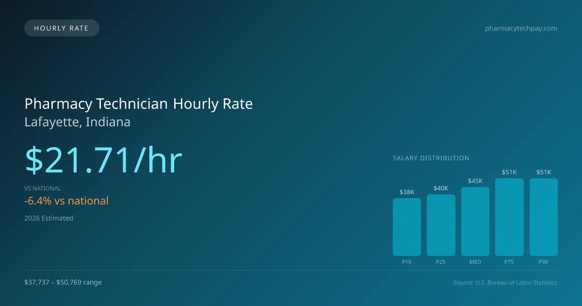 Pharmacy Technician Hourly Rate in Lafayette, IN — 2026 est., based on 2025 BLS