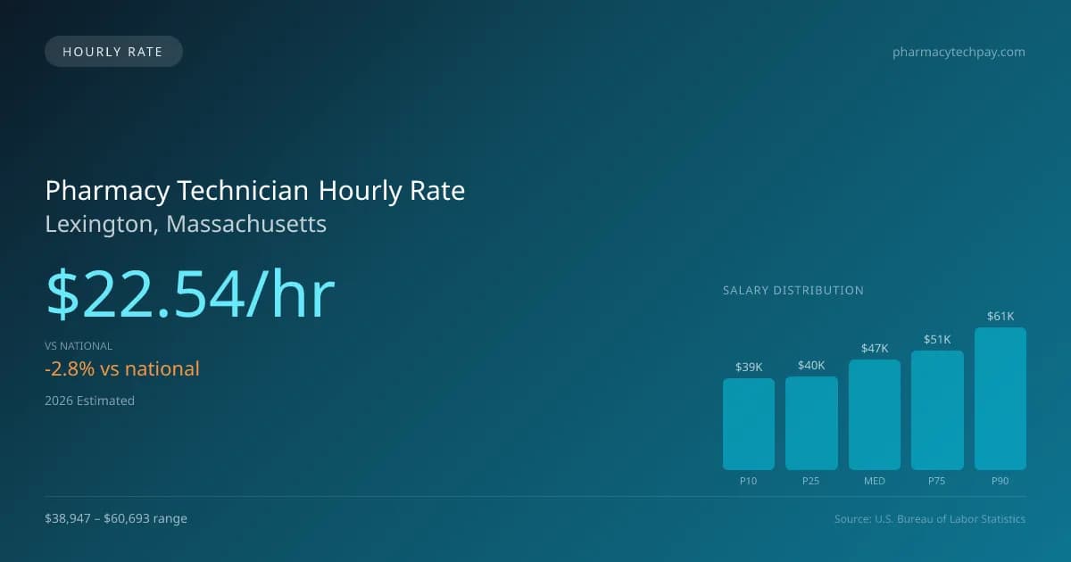 Pharmacy Technician Hourly Rate in Lexington, MA — 2026 est., based on 2025 BLS
