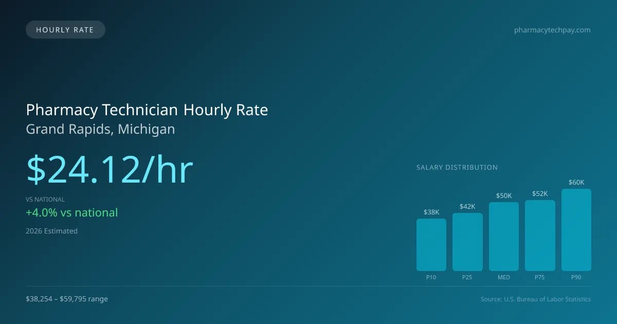 Pharmacy Technician Hourly Rate in Grand Rapids, MI — 2026 est., based on 2025 BLS