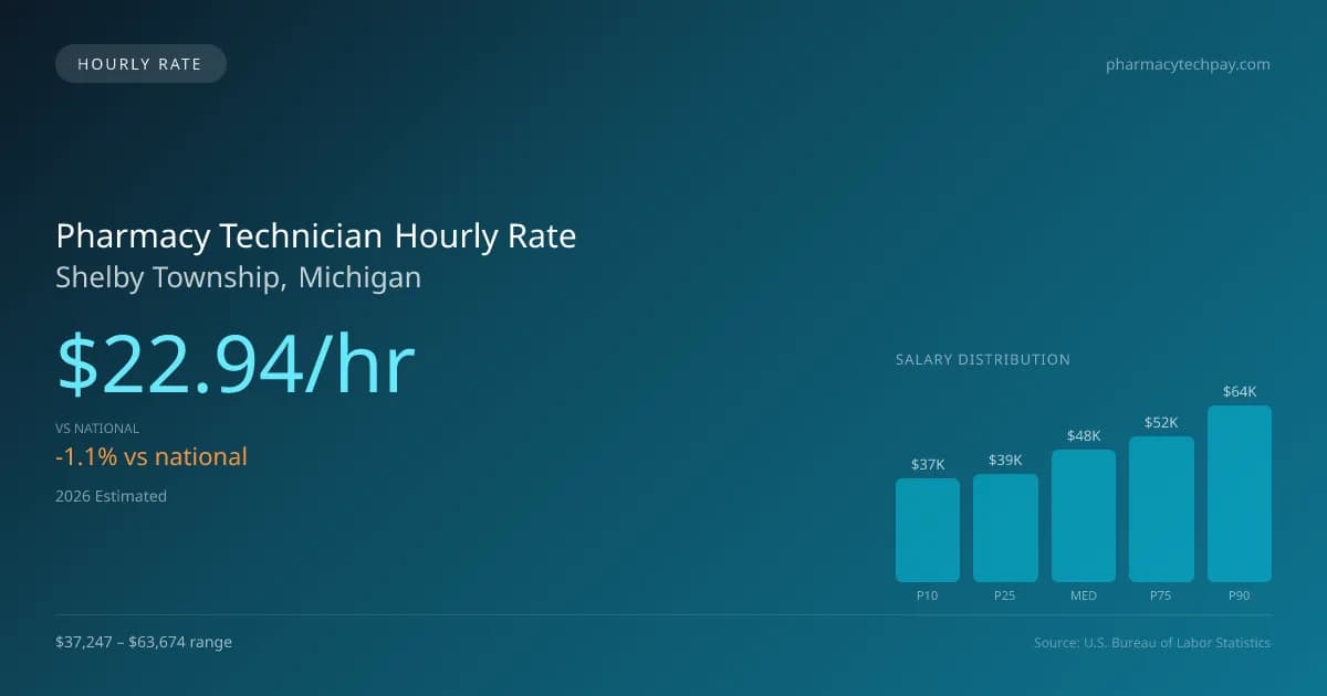 Pharmacy Technician Hourly Rate in Shelby Township, MI — 2026 est., based on 2025 BLS