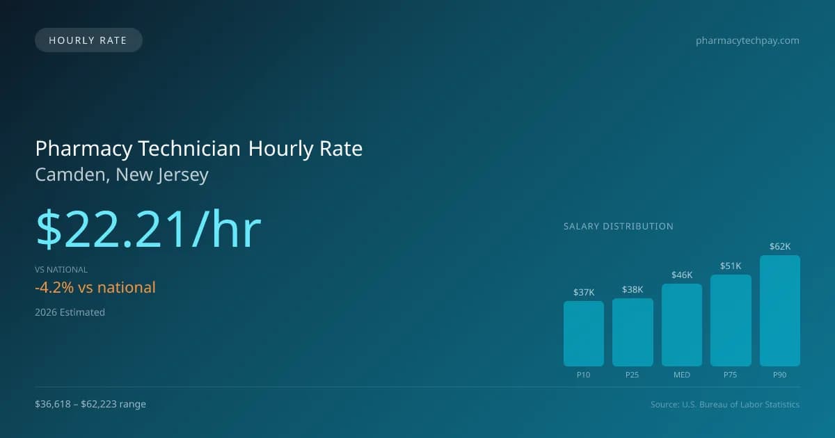 Pharmacy Technician Hourly Rate in Camden, NJ — 2026 est., based on 2025 BLS