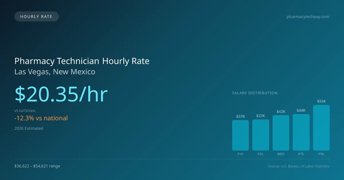 Pharmacy Technician Hourly Rate in Las Vegas, NM — 2026 est., based on 2025 BLS