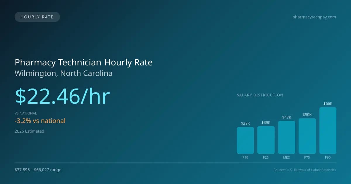 Pharmacy Technician Hourly Rate in Wilmington, NC — 2026 est., based on 2025 BLS