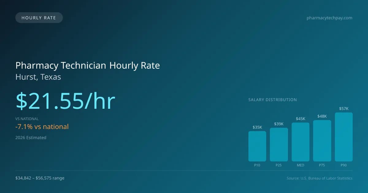 Pharmacy Technician Hourly Rate in Hurst, TX — 2026 est., based on 2025 BLS
