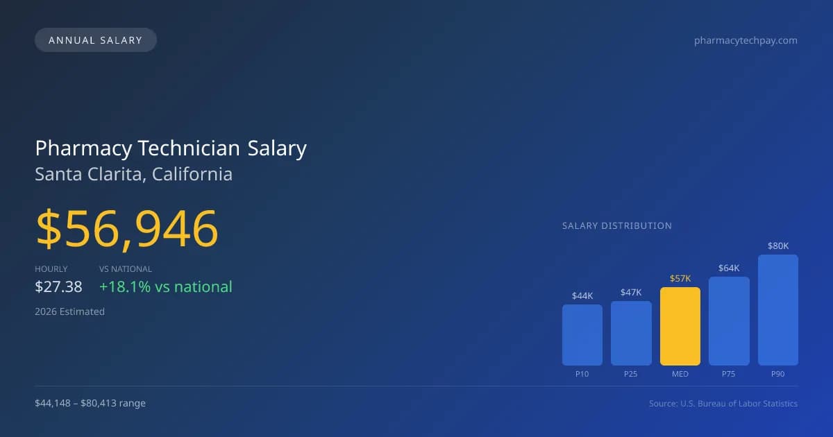 Pharmacy Technician Salary in Santa Clarita, CA — 2026 est., based on 2025 BLS