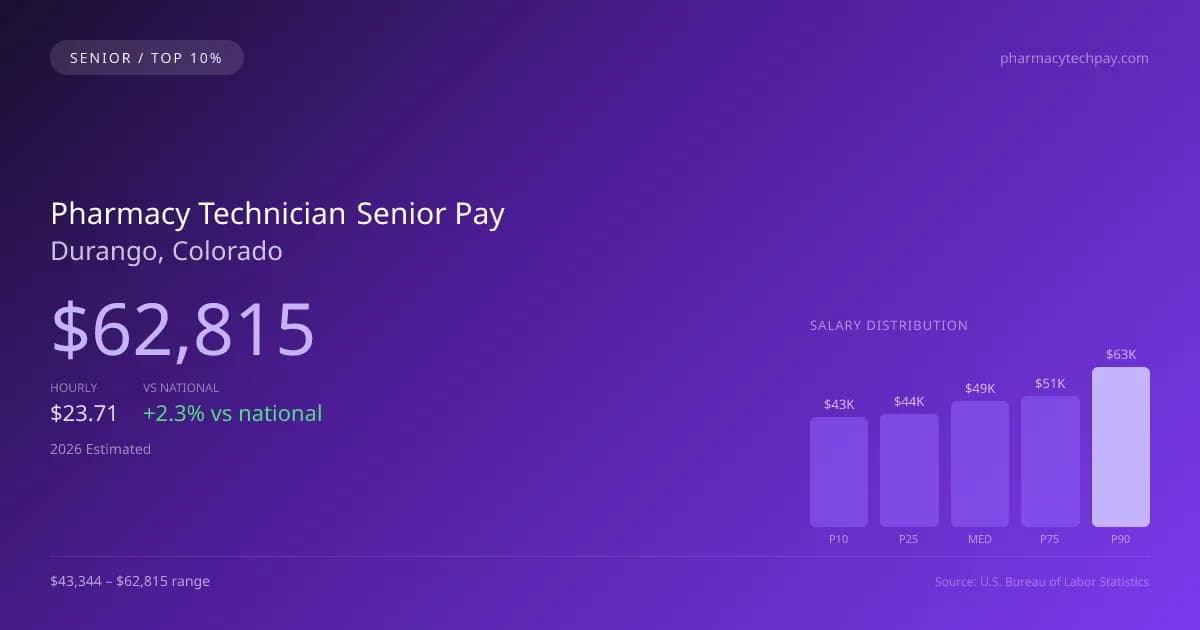 Pharmacy Technician Senior Salary in Durango, CO — 2026 est., based on 2025 BLS
