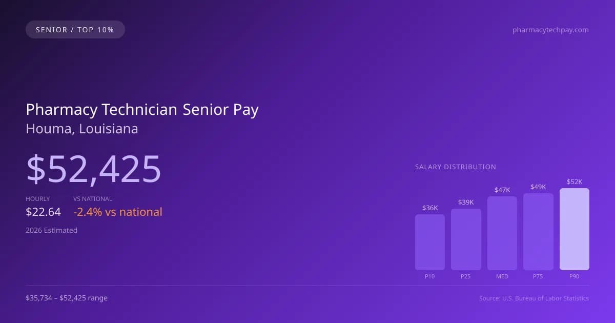 Pharmacy Technician Senior Salary in Houma, LA — 2026 est., based on 2025 BLS