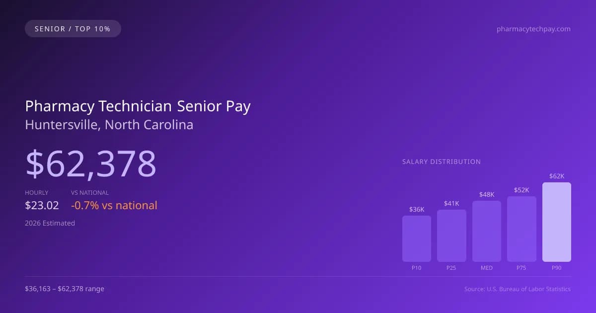 Pharmacy Technician Senior Salary in Huntersville, NC — 2026 est., based on 2025 BLS