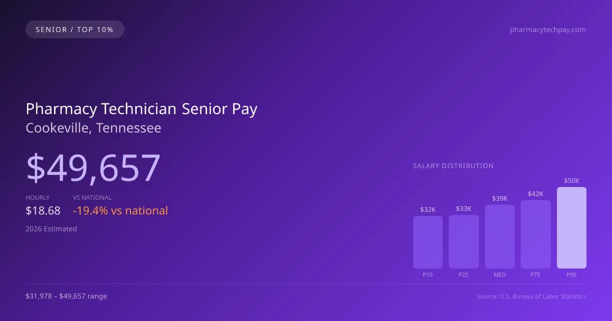 Pharmacy Technician Senior Salary in Cookeville, TN — 2026 est., based on 2025 BLS