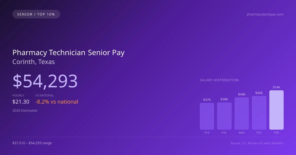 Pharmacy Technician Senior Salary in Corinth, TX — 2026 est., based on 2025 BLS