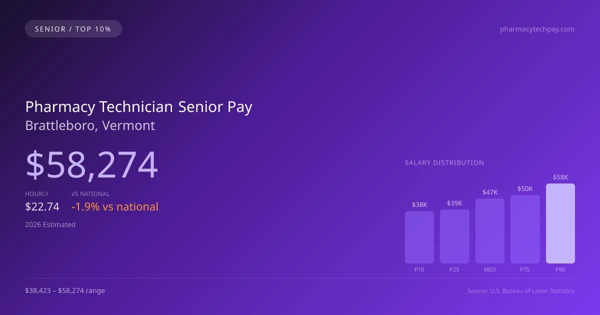Pharmacy Technician Senior Salary in Brattleboro, VT — 2026 est., based on 2025 BLS