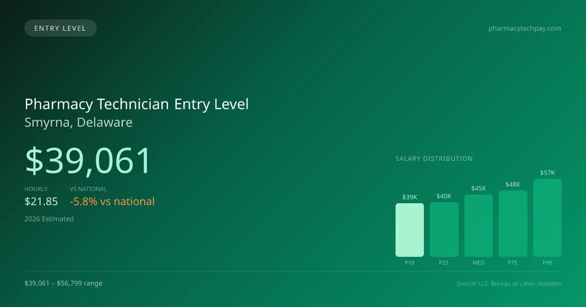 Pharmacy Technician Entry Level Salary in Smyrna, DE — 2026 est., based on 2025 BLS