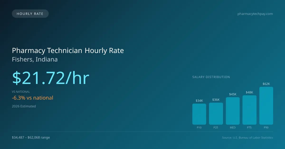 Pharmacy Technician Hourly Rate in Fishers, IN — 2026 est., based on 2025 BLS