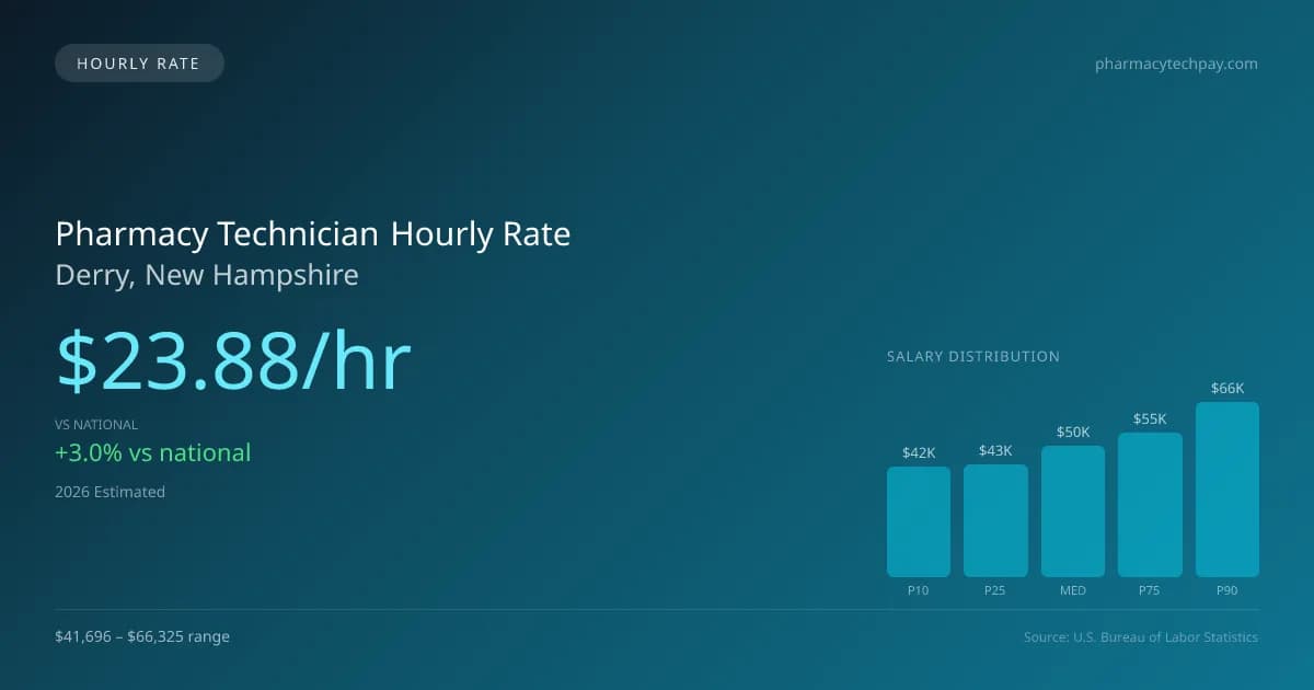 Pharmacy Technician Hourly Rate in Derry, NH — 2026 est., based on 2025 BLS