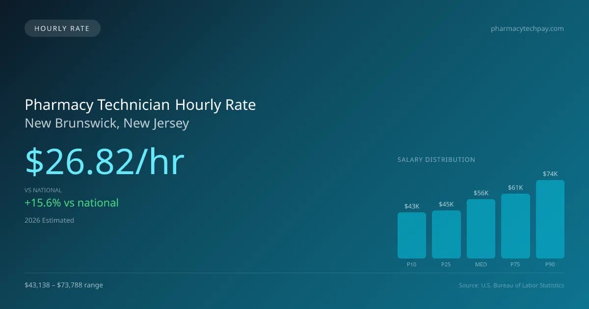 Pharmacy Technician Hourly Rate in New Brunswick, NJ — 2026 est., based on 2025 BLS