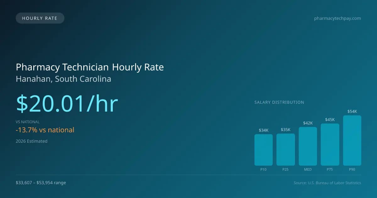 Pharmacy Technician Hourly Rate in Hanahan, SC — 2026 est., based on 2025 BLS