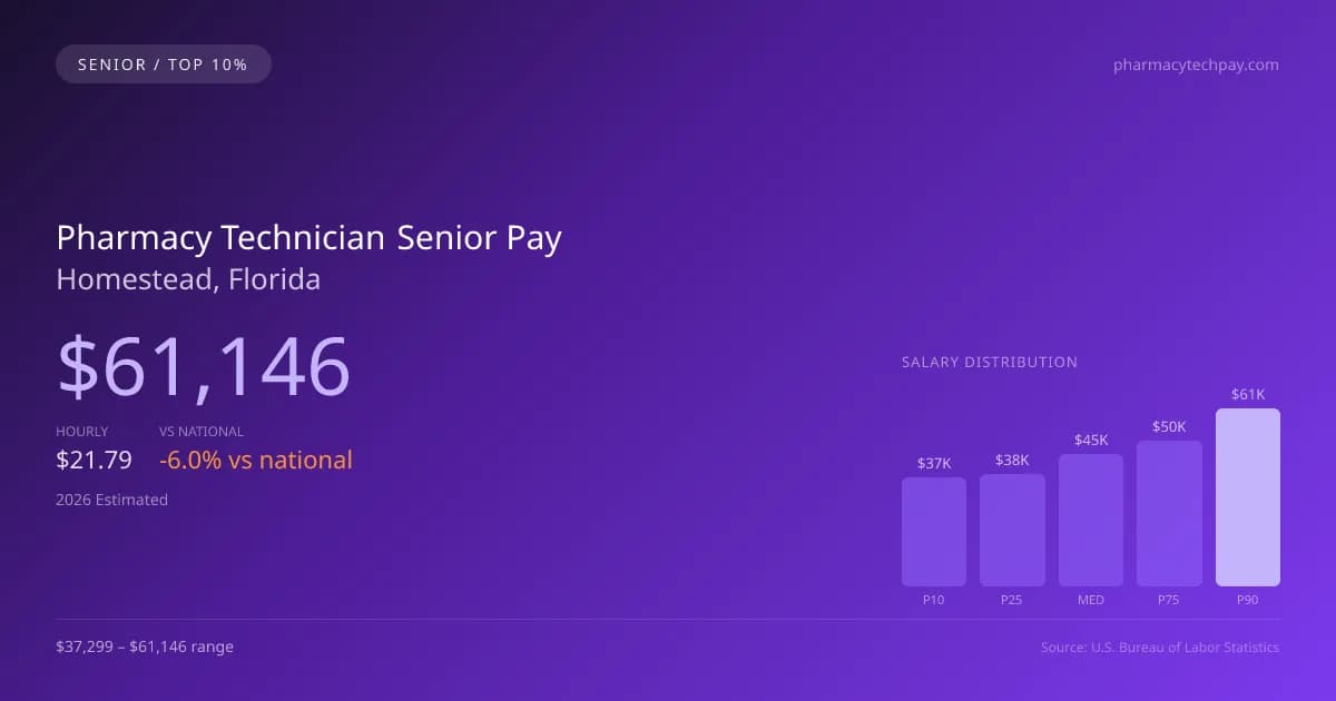 Pharmacy Technician Senior Salary in Homestead, FL — 2026 est., based on 2025 BLS