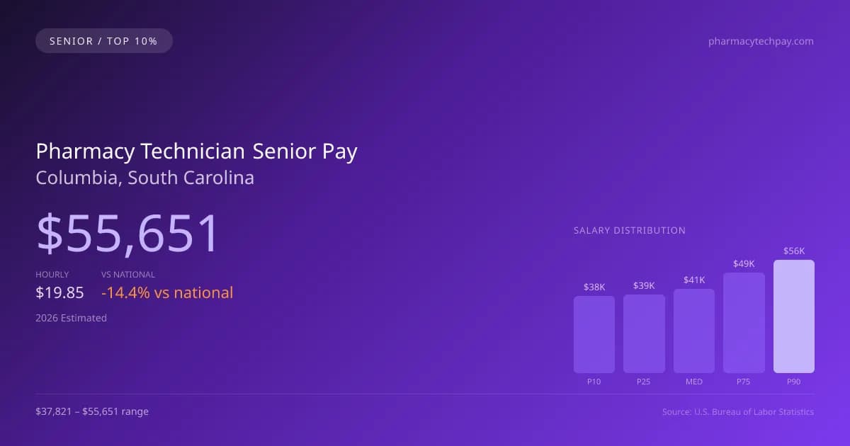 Pharmacy Technician Senior Salary in Columbia, SC — 2026 est., based on 2025 BLS