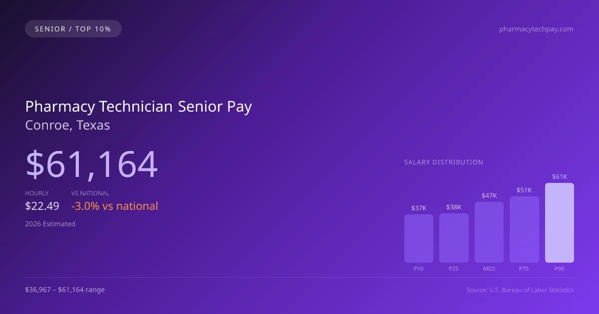 Pharmacy Technician Senior Salary in Conroe, TX — 2026 est., based on 2025 BLS