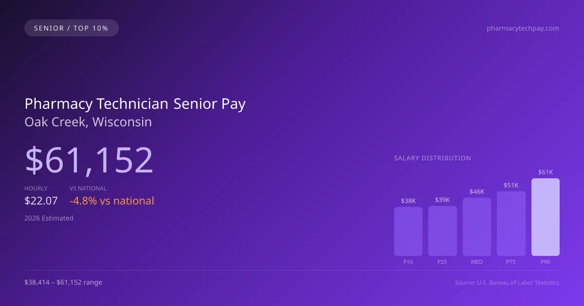 Pharmacy Technician Senior Salary in Oak Creek, WI — 2026 est., based on 2025 BLS