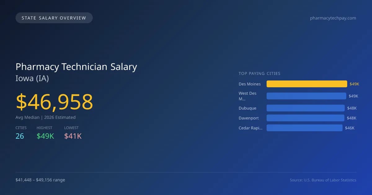 Pharmacy Technician Salary in Iowa - 2025 BLS Data Infographic