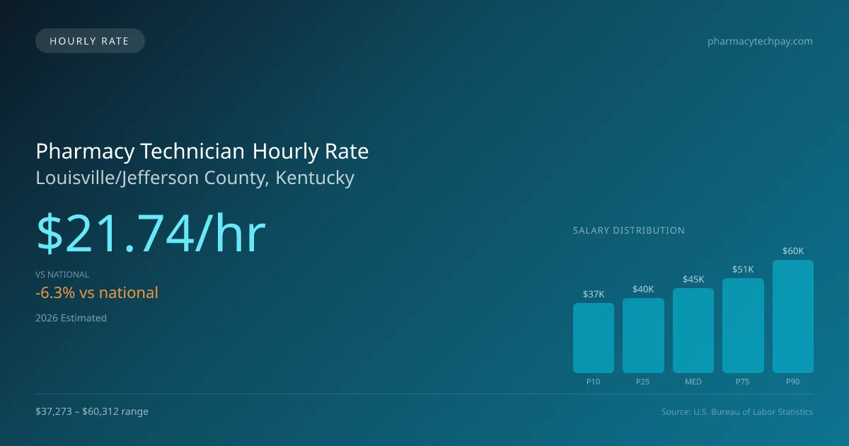 Pharmacy Technician Hourly Rate in Louisville/Jefferson County, KY — 2026 est., based on 2025 BLS