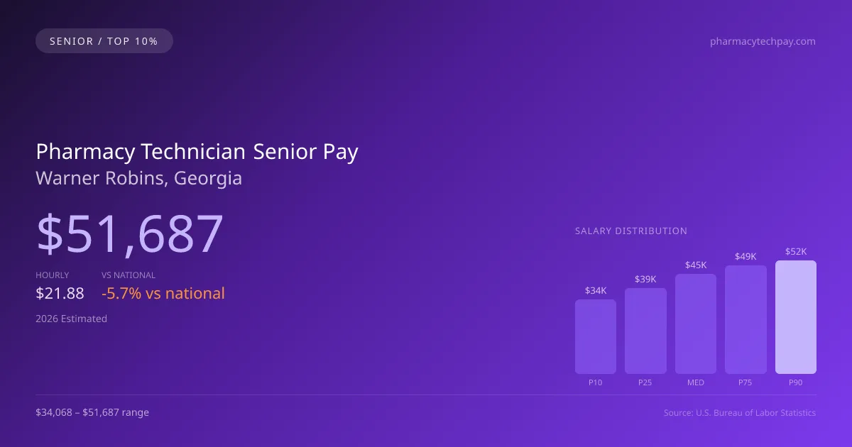 Pharmacy Technician Senior Salary in Warner Robins, GA — 2026 est., based on 2025 BLS