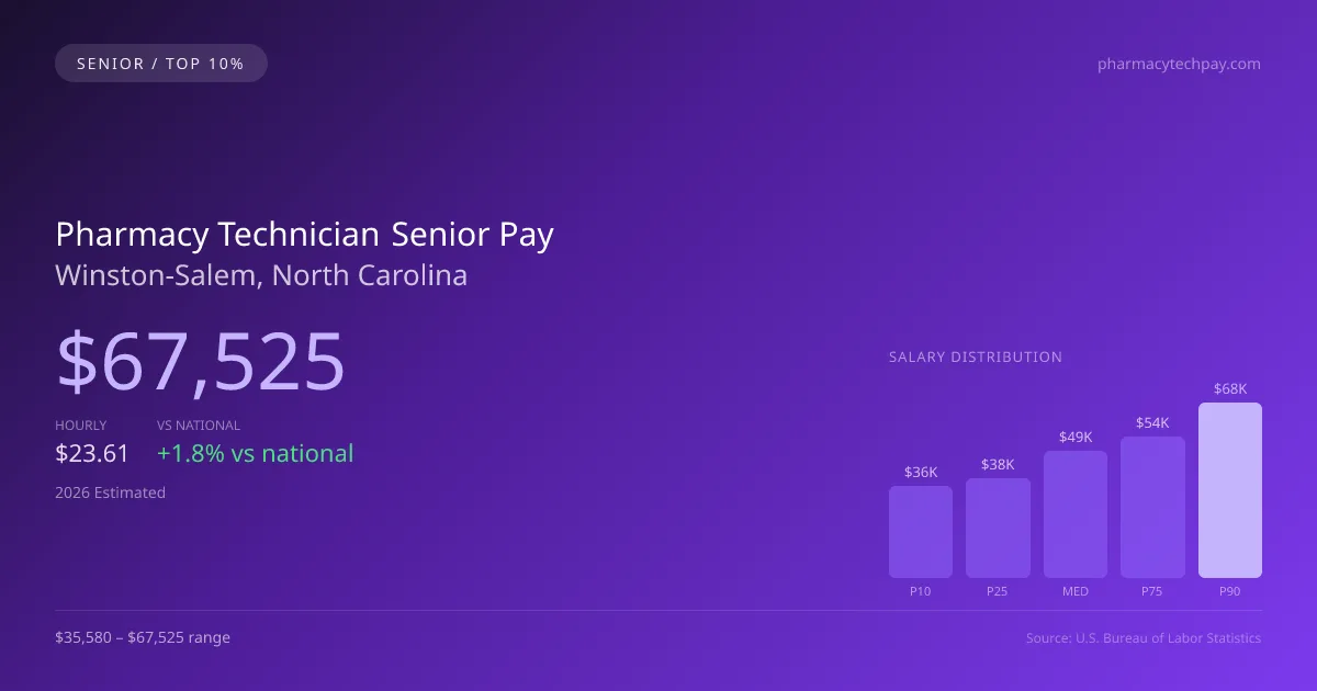 Pharmacy Technician Senior Salary in Winston-Salem, NC — 2026 est., based on 2025 BLS